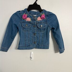 Nannette Blue Jean Jacket with Pink Floral Details Size 4